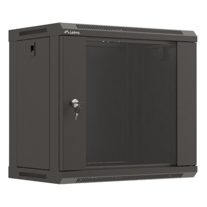 Armario lanberg mural rack 19 pulgadas 9u 540x350 flat pack negro puerta cristal