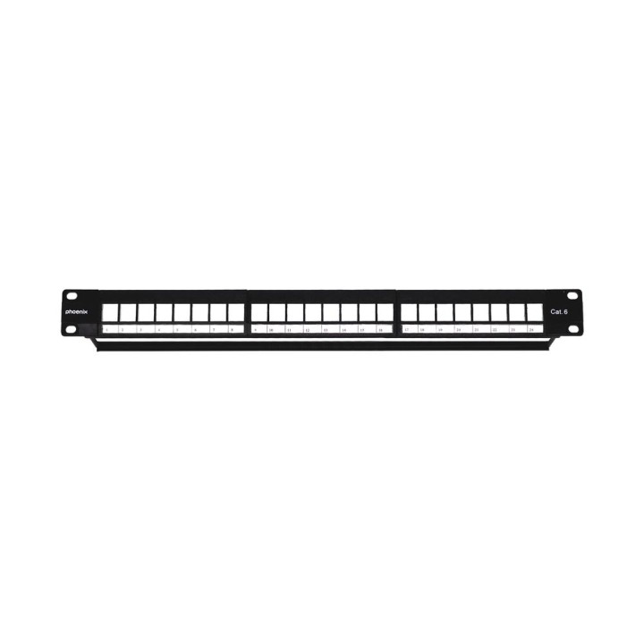 Phoenix patch panel vacio para rack de 24 puertos categoria 6 1u