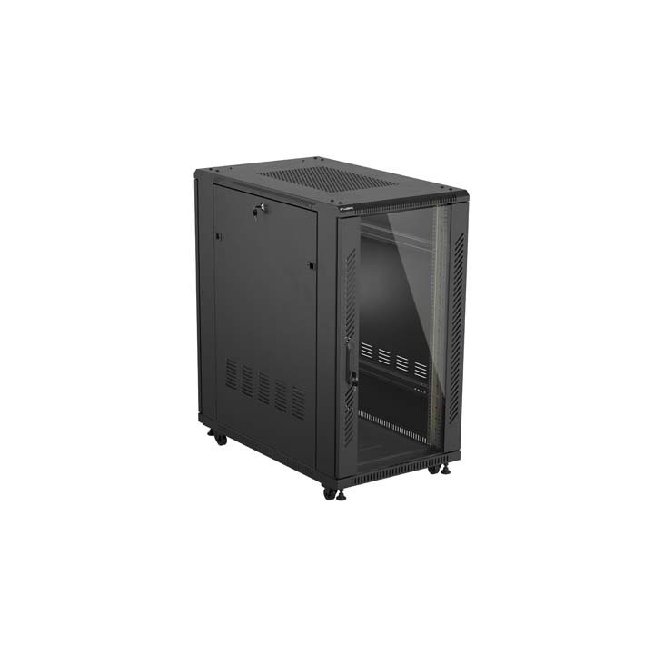 Armario lanberg rack 19 pulgadas 22u - 600x1000 flat pack puerta cristal negro