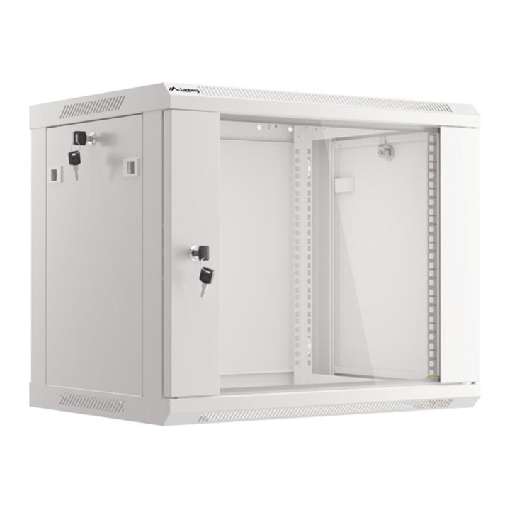 Armario lanberg mural rack 19 pulgadas 9u - 600x450 flat pack v2 puerta cristal gris