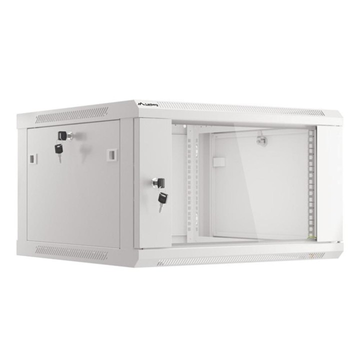 Armario lanberg mural rack 19 pulgadas 6u - 600x600 flat pack puerta cristal gris
