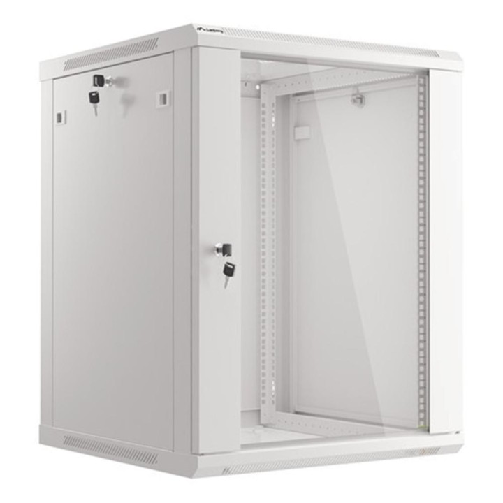 Armario lanberg mural rack 19 pulgadas 15u - 600x600 flat pack gris puerta cristal