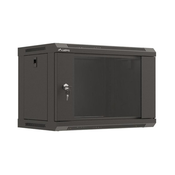 Armario lanberg mural rack 19 pulgadas 6u - 540x350 flat pack negro puerta cristal