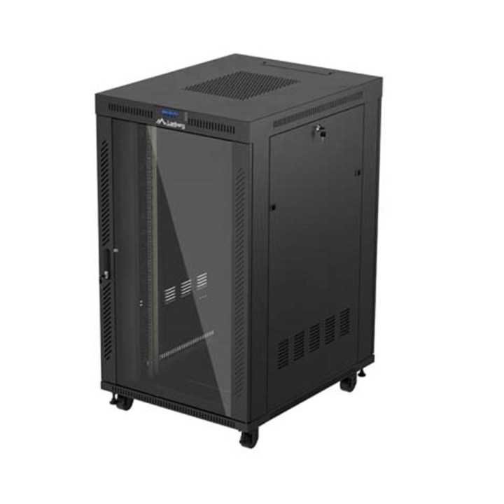 Armario lanberg rack 19 pulgadas 27u - 800x1000 flat pack negro puerta cristal con lcd