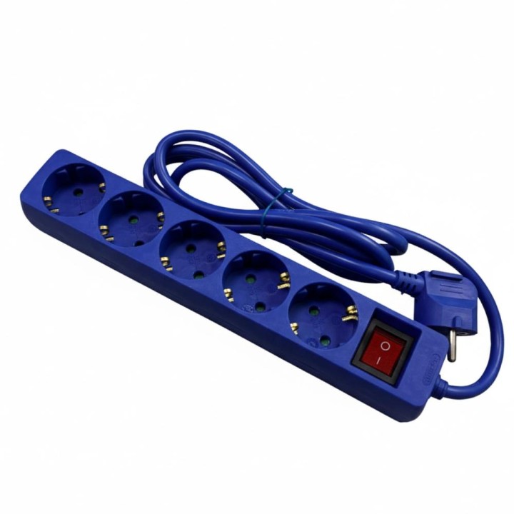 Regleta phasak 5 tomas schuko 16a con interruptor azul 1.8m