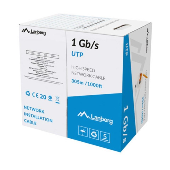 Bobina 1gb - s lanberg u - utp rj45 solido cca awg23 305m naranja