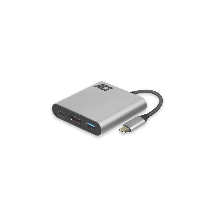 Adaptador act connectivity usb - c a hdmi - usb a - usb - c pd