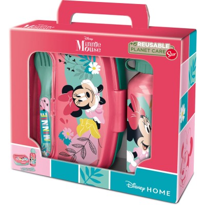 Set Sandwichera cubiertos + botella aluminio Minnie Disney 400ml