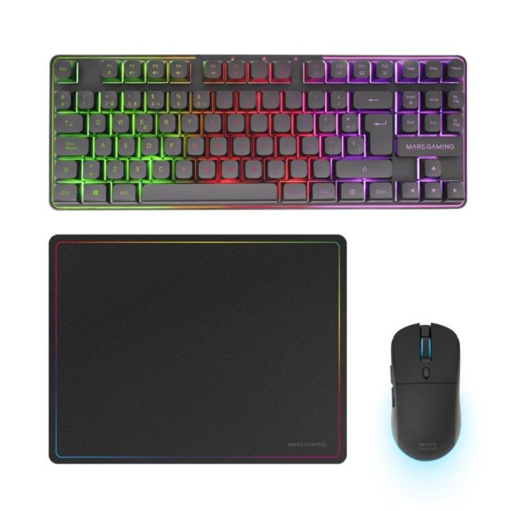 Teclado + raton mars gaming mcpwtkles inalambrico negro + alfombrilla
