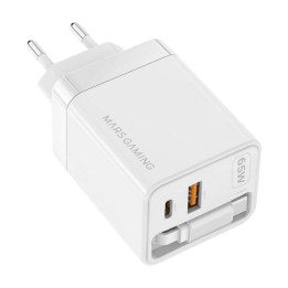 Cargador de pared mars gaming md - gan65rw 65w 1x usb tipo c 1 x usb tipo a cable retractil usb tipo c blanco