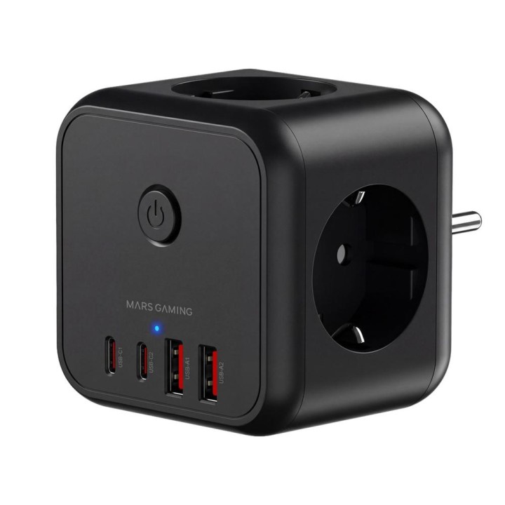 Cargador de pared mars gaming md - cube20 20w 3x schuko 2x usb tipo c 2x usb tipo a negro