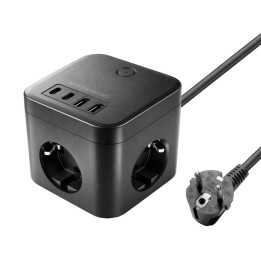 Cargador de pared mars gaming md - cube35 35w 3x schuko 2x usb tipo c 2x usb tipo a negro