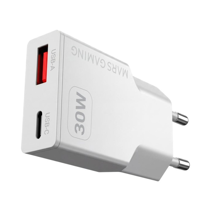 Cargador de pared mars gaming md - gan30w 30w 1x usb tipo c 1 x usb tipo a blanco
