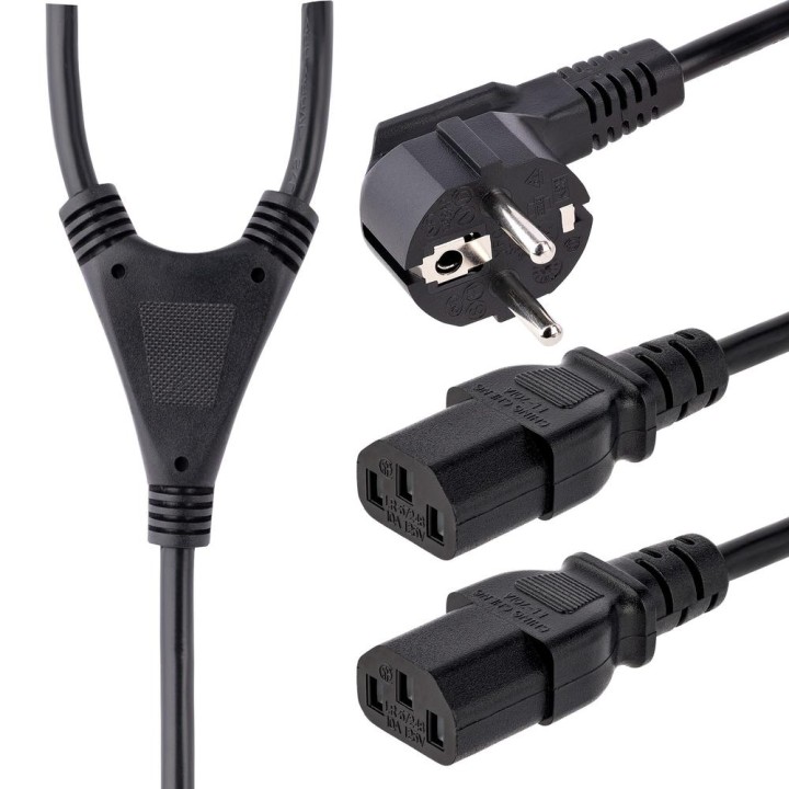 Cable schuko a 2x c13 startech 2m - macho - hembra - negro