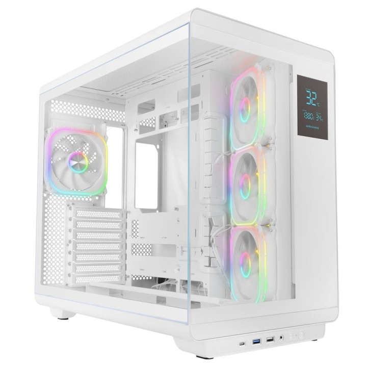 Caja ordenador mars gaming mc - revpro atx argb lcd 4.3 pulgadas cristal templado blanca