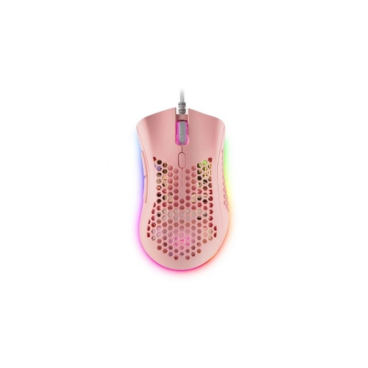 Mouse raton mars gaming optico usb 7 botones 32000ppp rgb rosa