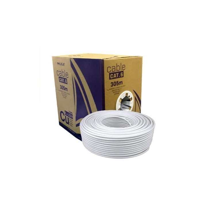Bobina cable red solido phasak utp cat.6 awg24 305m gris phr 652