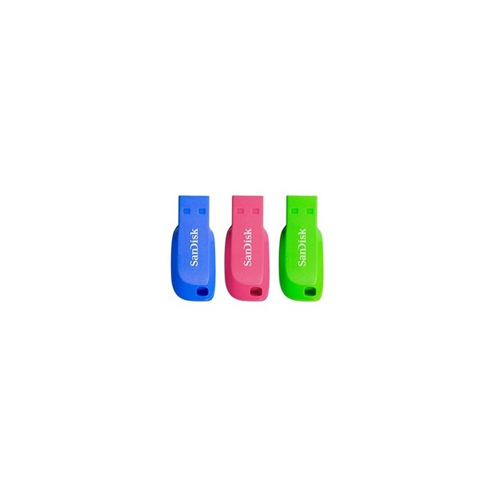 Memoria usb 2.0 sandisk 16gb cruzer blade pack 3 azul - verde - rosa